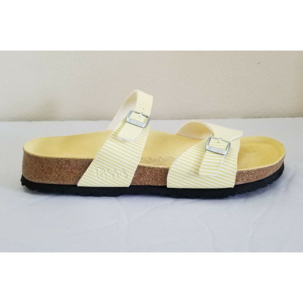 Birkis By Birkenstock White Yellow Striped Sandals Unisex 40 Women 9 Mens 7 - Picture 3 of 12